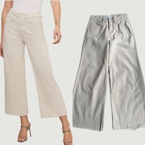 Good American Good Waist Palazzo Crop Wide Leg Jeans Raw Hem Beige Cream 2 26